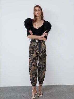 New Zara Olive Camo Cargo Joggers